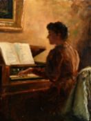 A. S. Boyd (1854-1930) Scottish, An interior scene with a lady seated playing a piano, oil on canvas