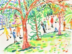 Alan Furneaux (b. 1953), a pair of scenes of figures on a bandstand, watercolour, each 11