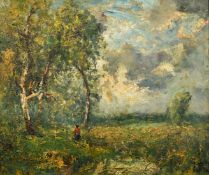George Boyle (1826-1899), A landscape with a figure near trees, oil on board, initialled, 10