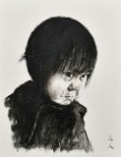 20th Century Chinese School, a study of a crying child, oil on canvas laid down, indistinctly