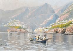 Giovanni Battista, An Italian lake scene, gouache, signed, 7.75