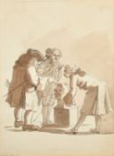 F. Grose, 'Connoisseur's examining an antique bust', pencil, ink and wash, inscribed, signed and