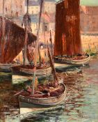 H.L. Robinson (19th/20th Century) British, fishing boats leaving Berwick on Tweed, oil on canvas,