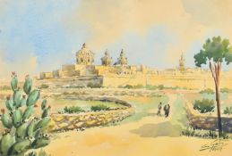 Carmelo Galea (b.1949) Maltese, 'Entrance to the Grand harbour, Malta' and 'Mdina Cathedral, Malta',