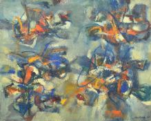 20th Century, A colourful abstract with blue, green, orange and yellow, oil on canvas,