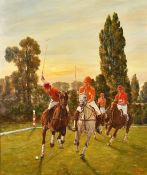 Brian Whiteside (b. 1934) British, 'The Polo Match at Dusk', oil on board, signed and dated 2010,
