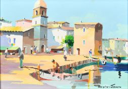 Cecil Rochfort Doyly John (1906-1993), a busy Continental fishing village, oil on canvas, signed,