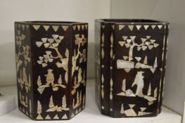 Two mother of pearl inlaid Chinese brush pots.
