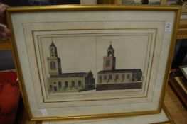 A set of four framed and glazed colour engravings depictings architectural scenes.