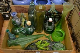 Glass vases, model fish and other items.