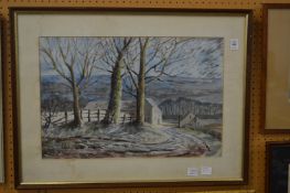 George Wyllie Hutchinson, rural landscape with farm buildings in a track, watercolour, signed.