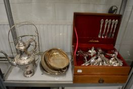 A good silver plated coffee pot, part canteen of cutlery etc.