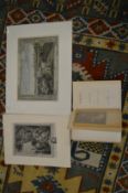 A small group of unframed engravings together with Rudyard Kipling 'They' first edition 1905.
