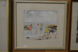 Maclean, children playing at a seaside, watercolour.