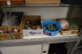 Miscellaneous collectables, jewellery, marbles and postcards.