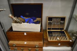 A cased set of twelve fruit knives and forks, various other part cased canteens of cutlery and other