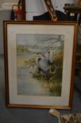 C David Johnston, A pair of herons by a lakeside, watercolour, signed and dated 1977 together with a
