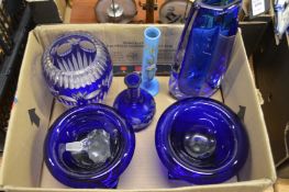 Stylish glass vases and a pair of blue glass comports.