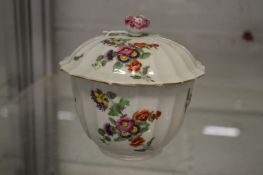 A good first period Worcester porcelain circular bowl and cover painted with flowers.