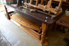 A large substantial pine and painted pine farmhouse table.