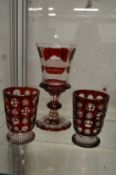 A Bohemian goblet and pair of similar beakers.