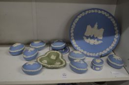A Wedgwood Jasper ware egg shaped boxes and other items.