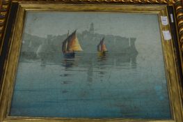 Kapelina Fishing Boats, oil on canvas together with decoratively framed print of a horse.