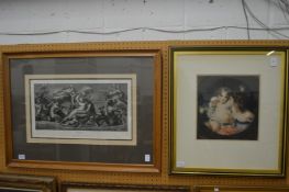 Engraving of children and another of a classical scene.