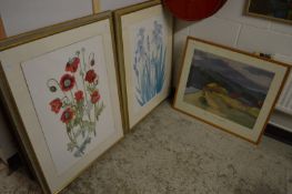 A pair of prints depicting flowers and another print.