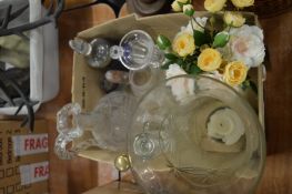 Cut glass storm lantern, claret jug etc.