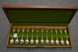 The Royal Horticultural Society flower spoons, a boxed set of twelve spoons with floral decorated