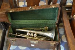 A cased trumpet.
