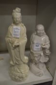A Blanc de Chine Buddha and similar Guan Yin.