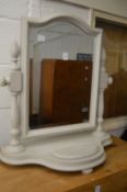 A pale grey painted dressing table mirror and similar magazine rack.