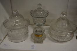 Cut glass jars and covers and an ink well.