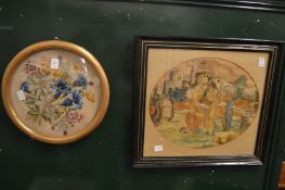 Two decorative embroidered pictures.