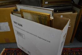 A quantity of paintings and prints.