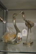 Two unusual silver plated and crystal models of birds.