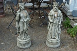 A good pair of reconstituted stone standing garden figures modelled as a king and queen.