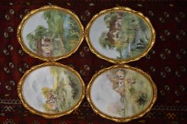 Pat Langton, a set of four gilt framed oval oil paintings on board depicting rural scenes.
