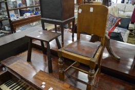 A small oak stool and a miniature 1930's oak dining chair.