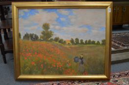 After Monet, lady and child in a poppy field, oil on canvas.