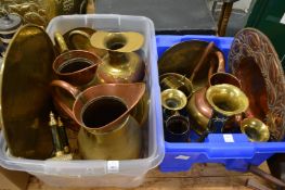 A quantity of decorative copper and brass ware.