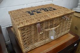 A Fortnum and Mason wicker hamper (lacking contents!).
