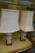A pair of Imari table lamps with shades.