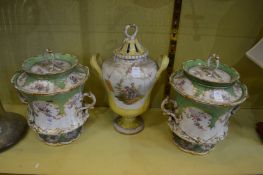 A pair of decorative porcelain ice pails and a pot-pourri vase (af).