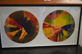 In the manner of Damien Hirst, a pair of spin pictures, framed and glazed.