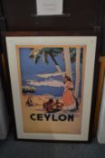 Ceylon, a reproduction colour travel poster framed and glazed.