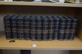 A set of twelve part leather bound volumes of the Waverley Novels.