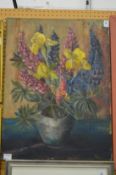 Still life of flowers in a vase, oil on canvas, unframed.
